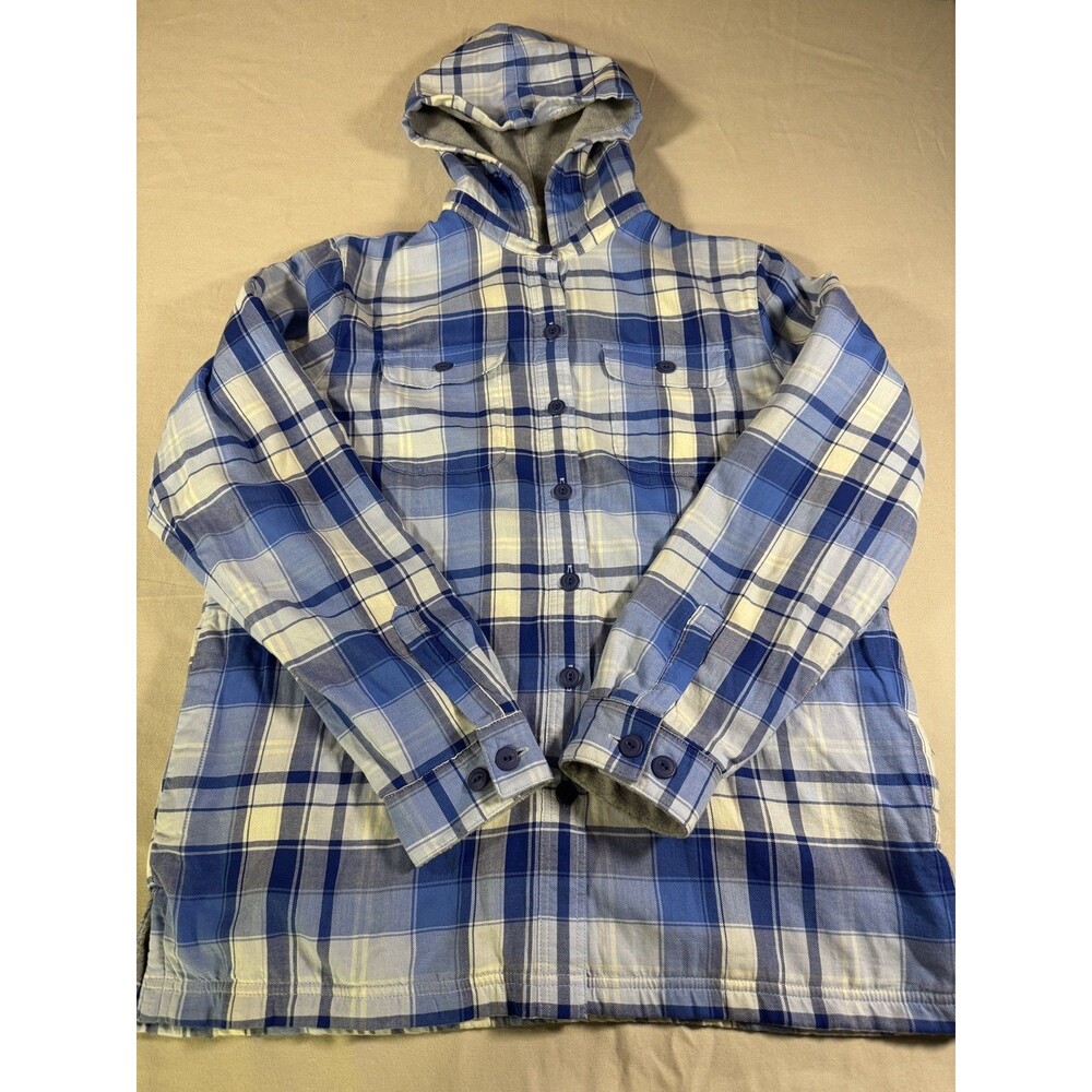 NWT LL Bean Fleece Lined Blue Flannel Hoodie Jacket Women Size S Pockets